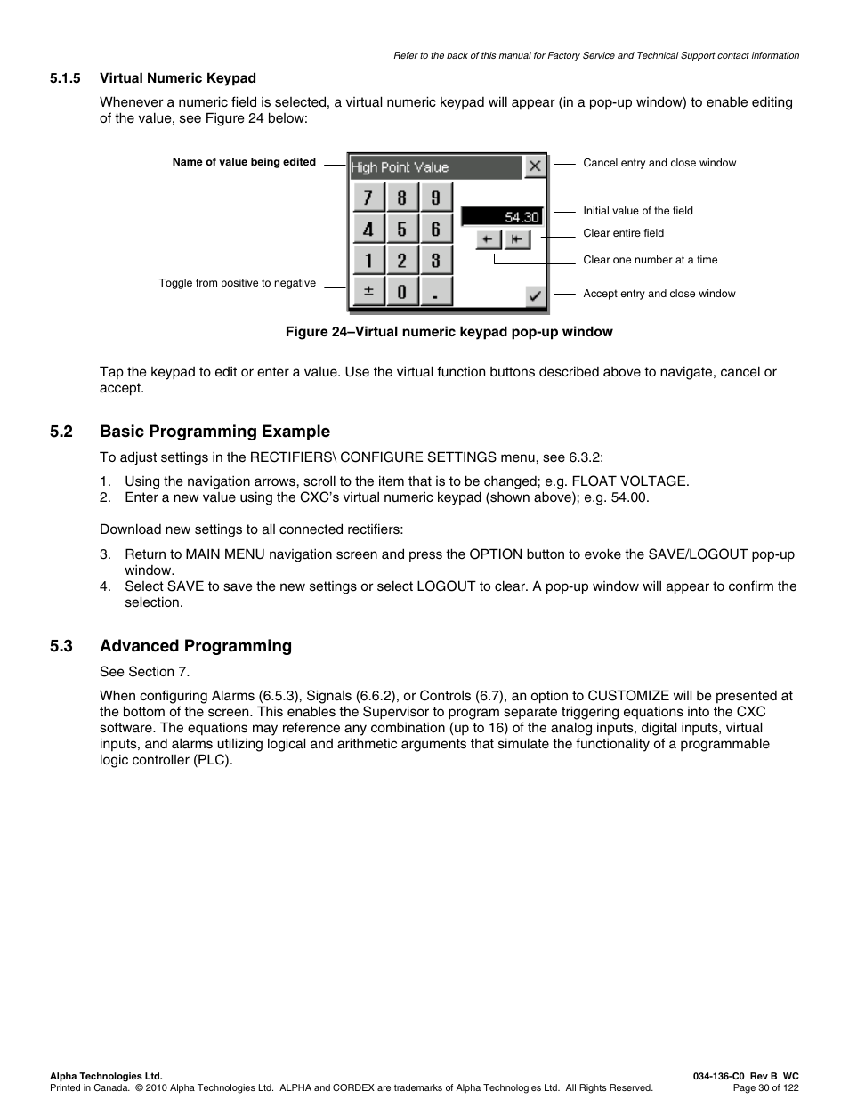 2 basic programming example, 3 advanced programming | Alpha Technologies Cordex Controller Ver.2.0 User Manual | Page 32 / 126