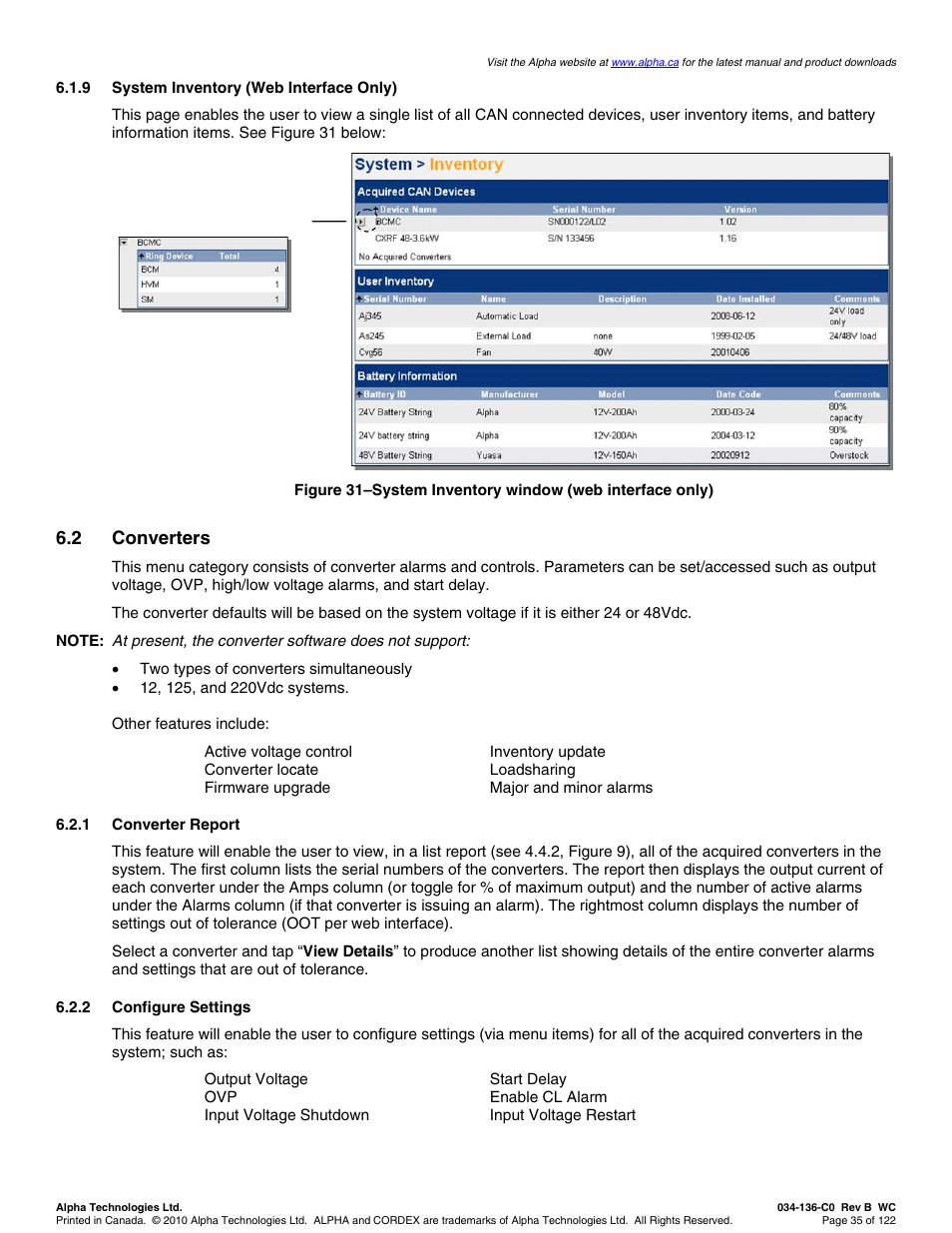 2 converters | Alpha Technologies Cordex Controller Ver.2.0 User Manual | Page 37 / 126