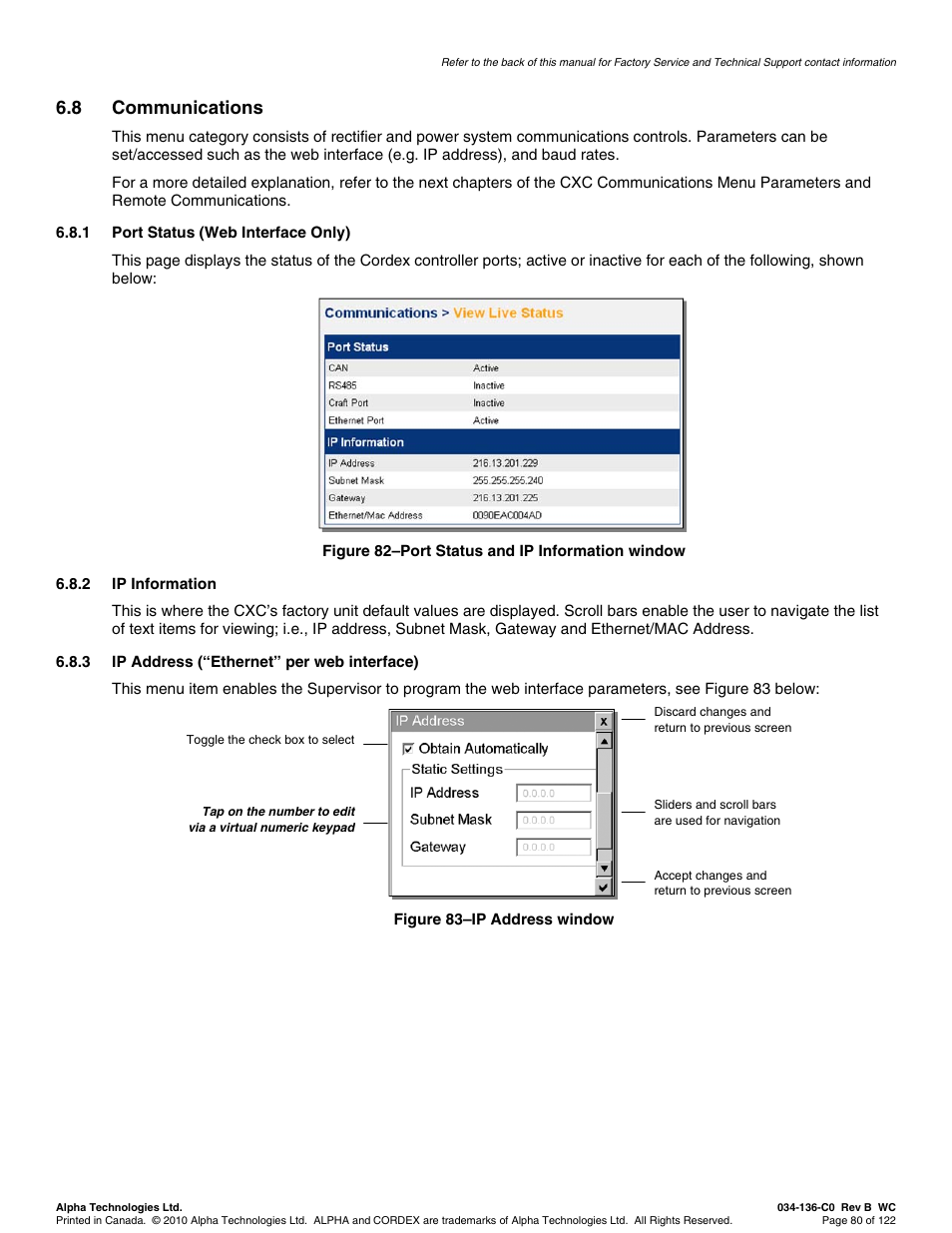 8 communications | Alpha Technologies Cordex Controller Ver.2.0 User Manual | Page 82 / 126