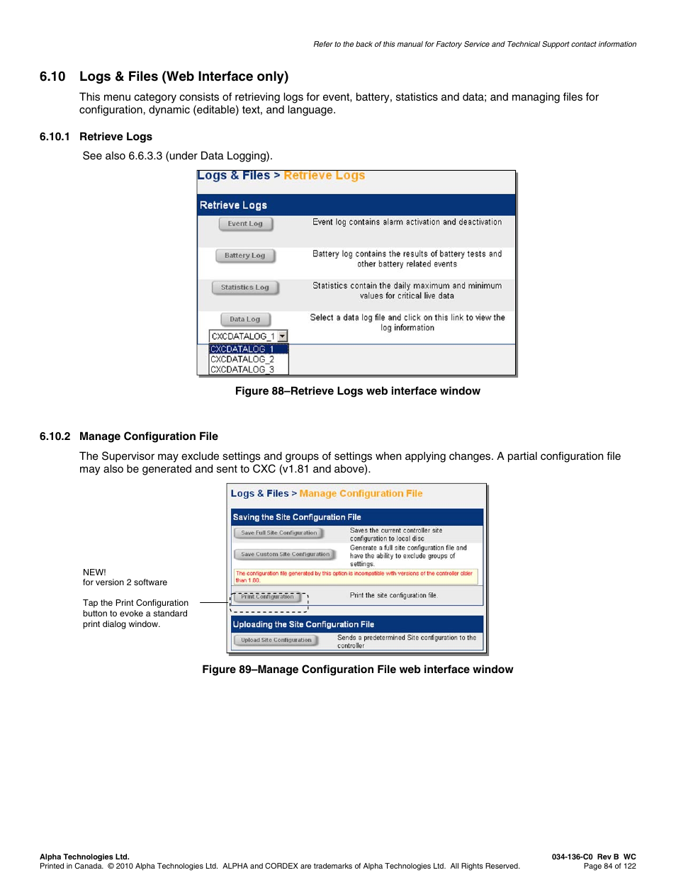 10 logs & files (web interface only) | Alpha Technologies Cordex Controller Ver.2.0 User Manual | Page 86 / 126