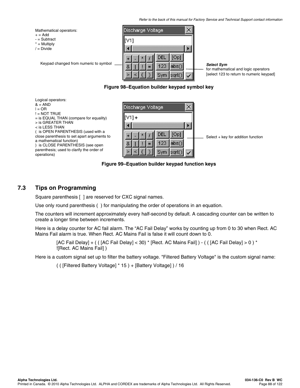 3 tips on programming | Alpha Technologies Cordex Controller Ver.2.0 User Manual | Page 90 / 126