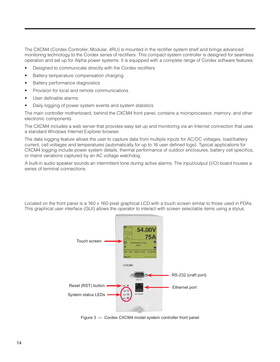 Cordex system controller (cxc), 1 cxcm4 features, 2 controller front panel | Alpha Technologies Cordex HP CXRF 48-12kW User Manual | Page 16 / 64