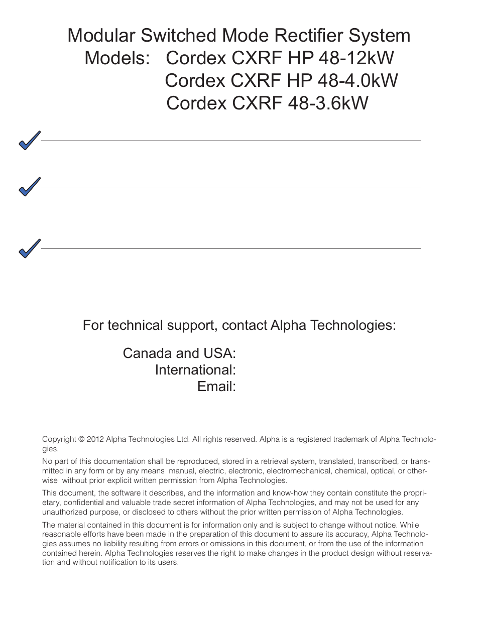 Alpha Technologies Cordex HP CXRF 48-12kW User Manual | Page 3 / 64