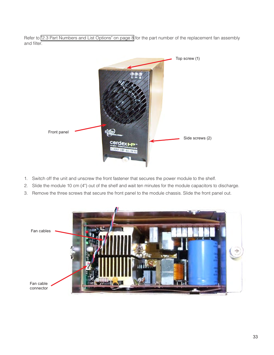 4 fan and fan filter replacement | Alpha Technologies Cordex HP CXRF 48-12kW User Manual | Page 35 / 64
