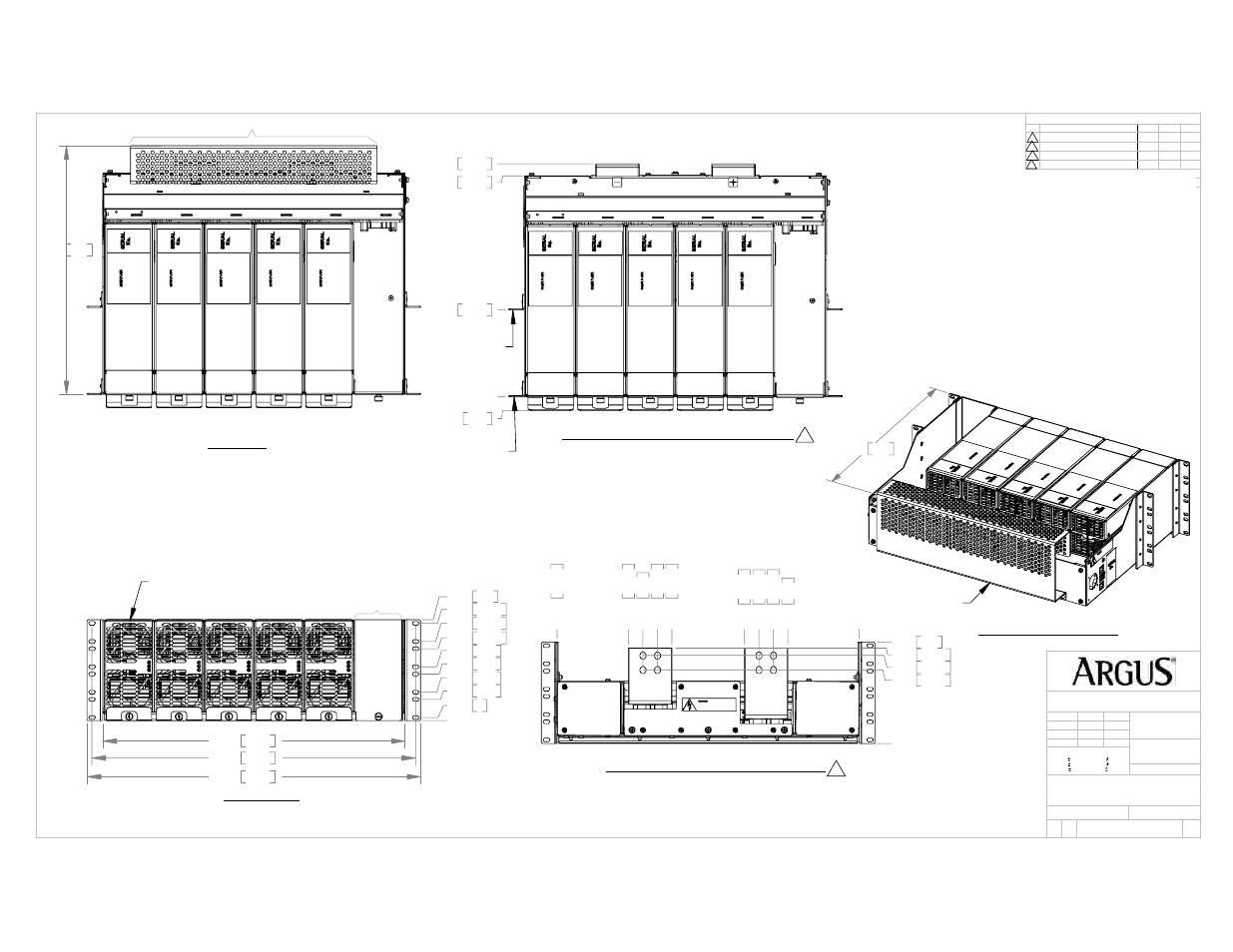 Top view, Top view - rear cover not shown, Rear isometric view | Rear view - modules not shown, Front view | Alpha Technologies Cordex HP CXRF 48-12kW User Manual | Page 54 / 64