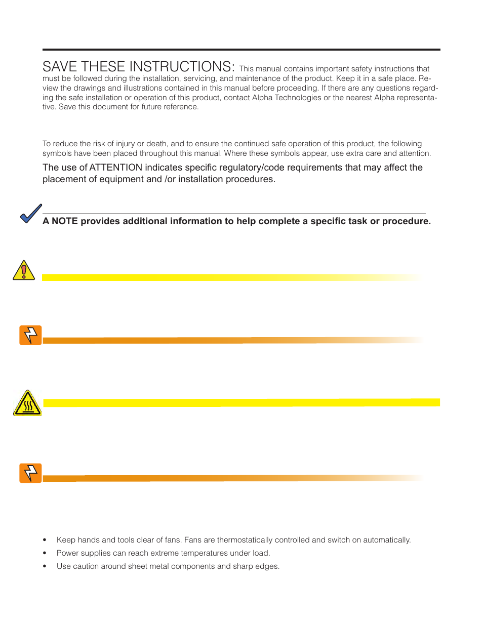 Safety, 1 safety symbols, 2 general safety | 3 mechanical safety, Save these instructions | Alpha Technologies Cordex HP CXRF 48-12kW User Manual | Page 7 / 64
