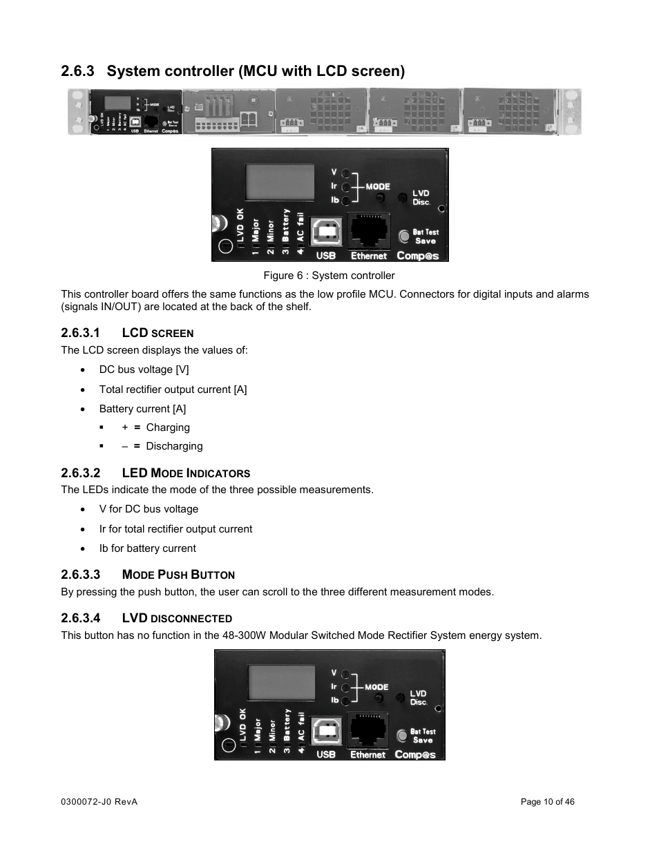 3 system controller (mcu with lcd screen), 1 lcd screen, 2 led mode indicators | 3 mode push button, 4 lvd disconnected, System controller (mcu with lcd screen) | Alpha Technologies Cordex CXCRF 48-300W User Manual | Page 14 / 52