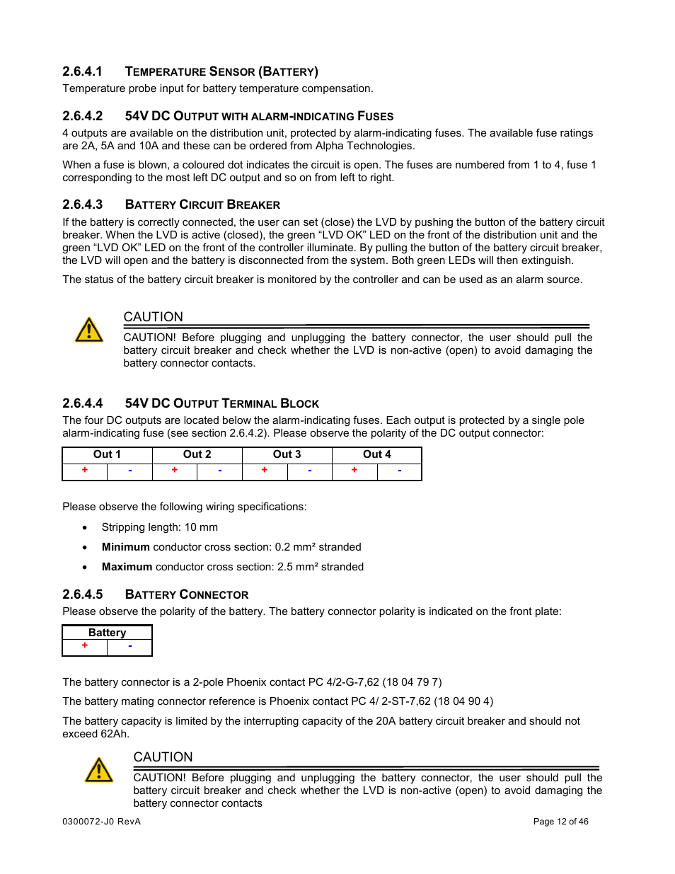 1 temperature sensor (battery), 2 54v dc output with alarm-indicating fuses, 3 battery circuit breaker | 4 54v dc output terminal block, 5 battery connector | Alpha Technologies Cordex CXCRF 48-300W User Manual | Page 16 / 52
