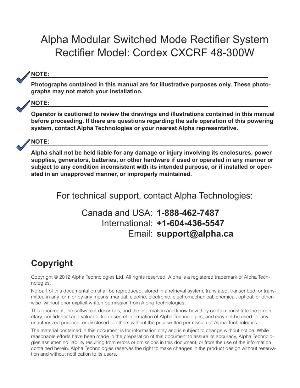 Alpha Technologies Cordex CXCRF 48-300W User Manual | Page 3 / 52
