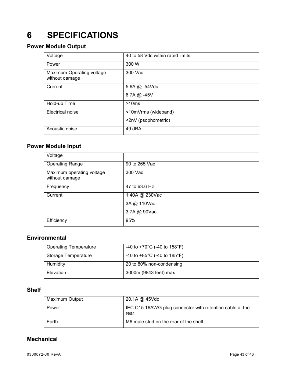 6 specifications, Specifications, 6specifications | Alpha Technologies Cordex CXCRF 48-300W User Manual | Page 47 / 52