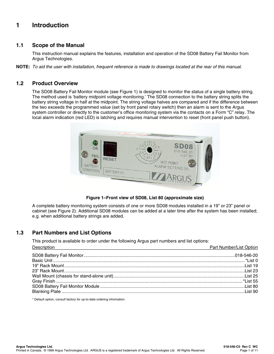 Introduction, Scope of the manual, Product overview | Part numbers and list options, Ntroduction, 1 introduction | Alpha Technologies SD08 User Manual | Page 9 / 28