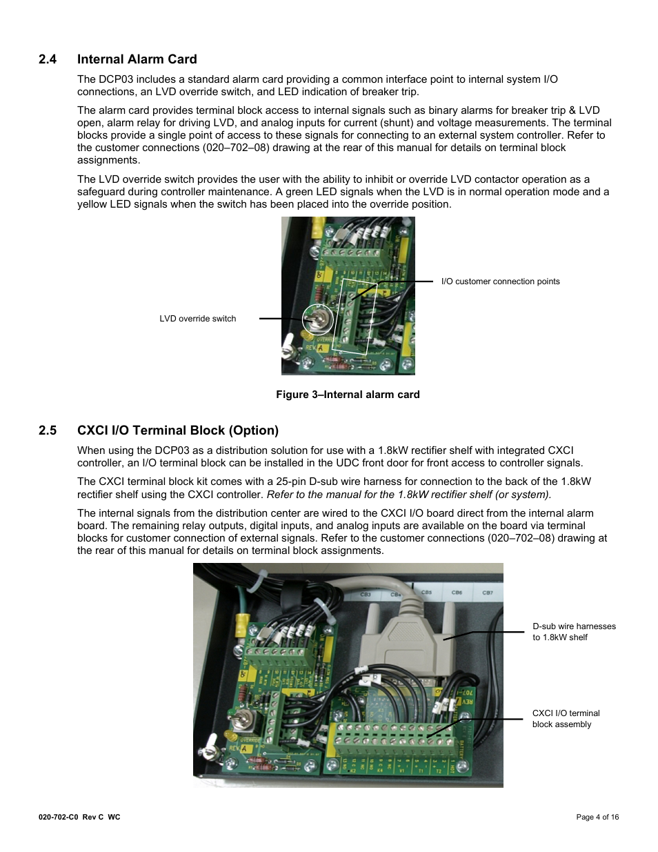 4 internal alarm card, 5 cxci i/o terminal block (option), Internal alarm card | Cxci i/o terminal block (option) | Alpha Technologies DCP03 300A User Manual | Page 10 / 40