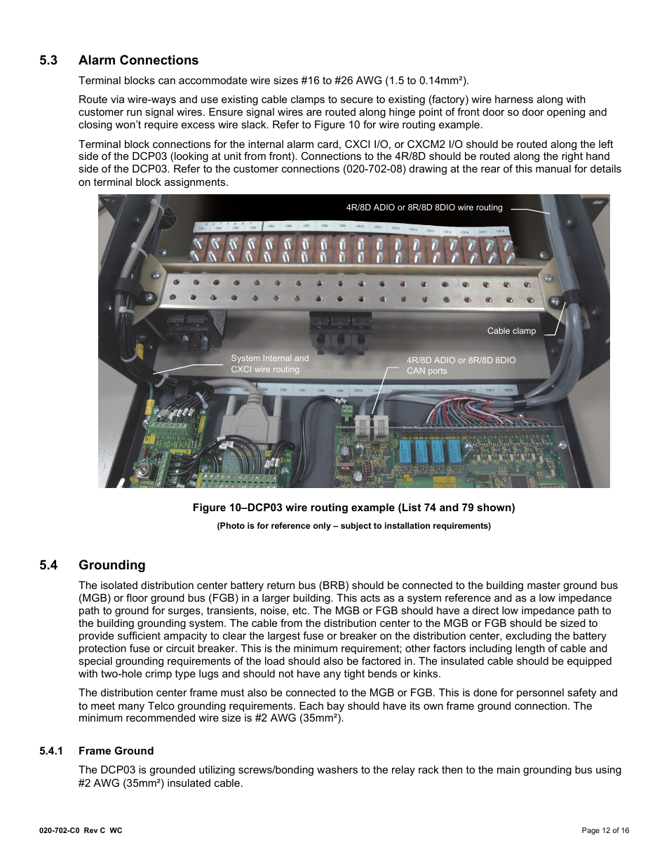 3 alarm connections, 4 grounding, 1 frame ground | Alarm connections, Grounding | Alpha Technologies DCP03 300A User Manual | Page 18 / 40