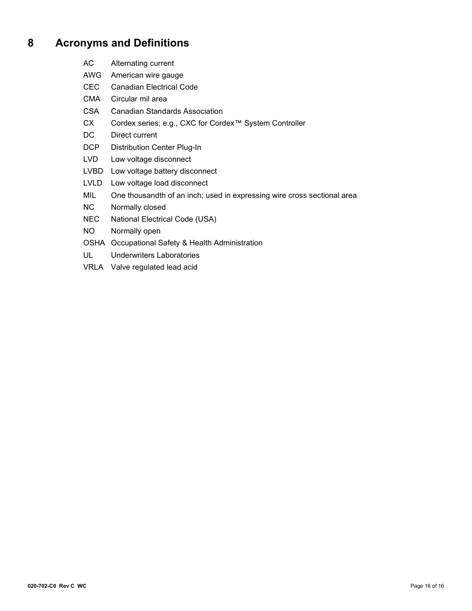 8 acronyms and definitions, Cronyms and, Efinitions | 8acronyms and definitions | Alpha Technologies DCP03 300A User Manual | Page 22 / 40