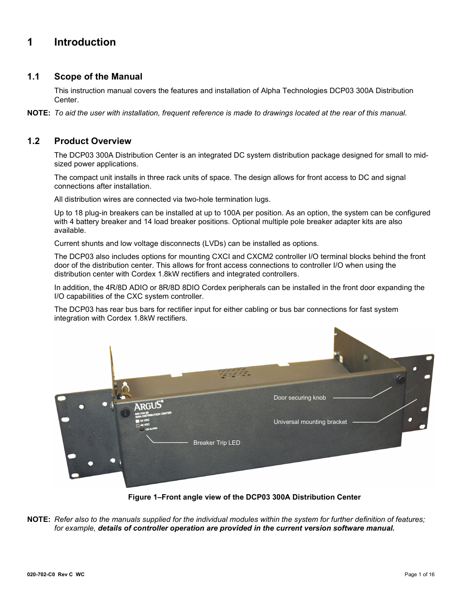 1 introduction, 1 scope of the manual, 2 product overview | Ntroduction, Scope of the manual, Product overview, 1introduction | Alpha Technologies DCP03 300A User Manual | Page 7 / 40