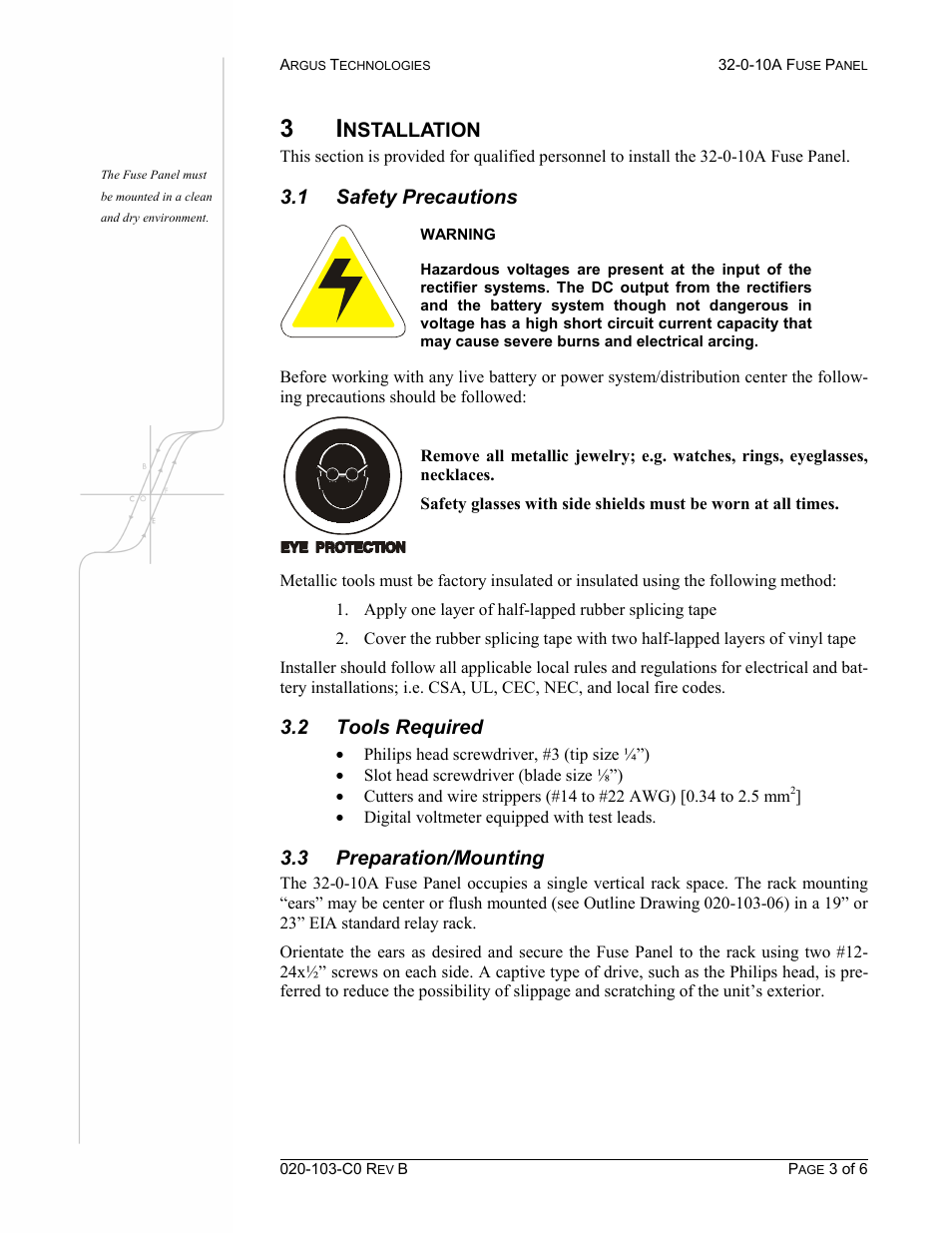Installation, Nstallation, 1 safety precautions | 2 tools required, 3 preparation/mounting | Alpha Technologies 32-0-10A Fuse Panel User Manual | Page 11 / 18