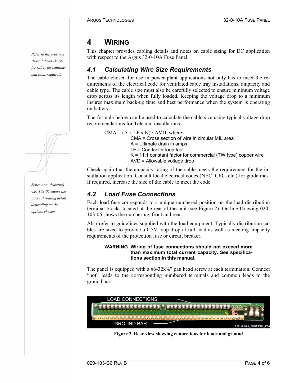 Wiring, Iring, 1 calculating wire size requirements | 2 load fuse connections | Alpha Technologies 32-0-10A Fuse Panel User Manual | Page 12 / 18