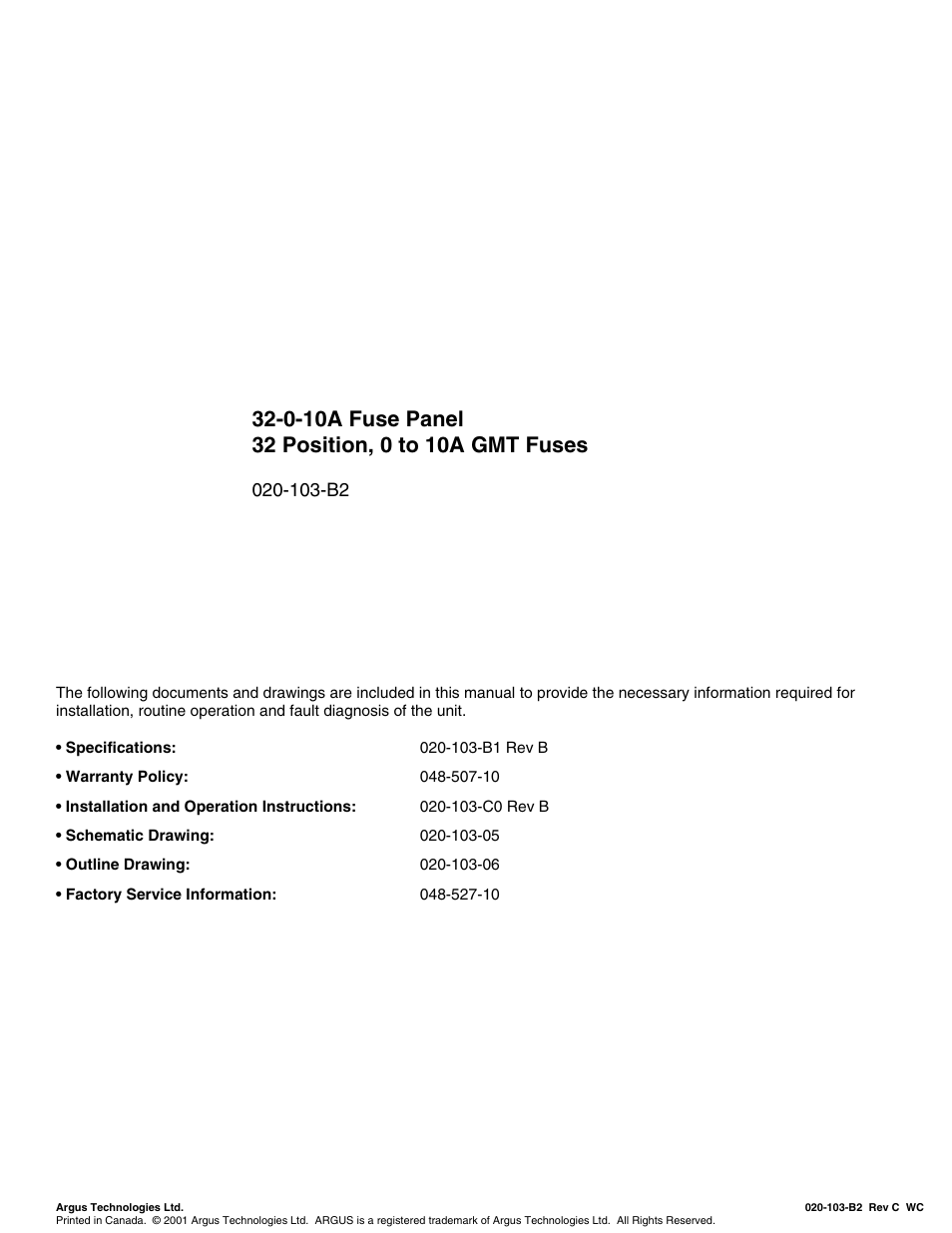 Cover of manual, 103-b2 | Alpha Technologies 32-0-10A Fuse Panel User Manual | Page 3 / 18