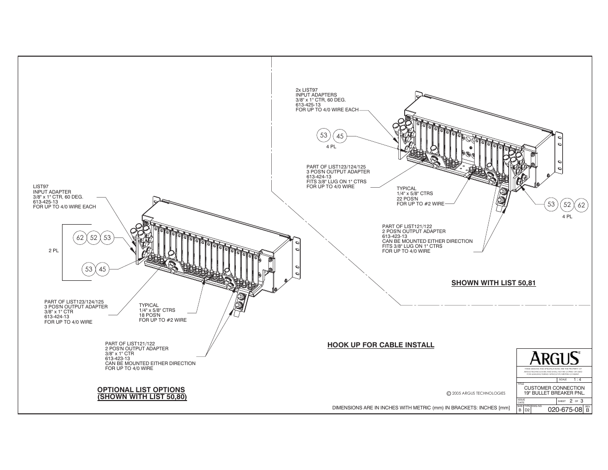 Optional list options (shown with list 50,80), Shown with list 50,81, Hook up for cable install | Alpha Technologies Rear Access Bullet Breaker Panel, 19 User Manual | Page 20 / 26