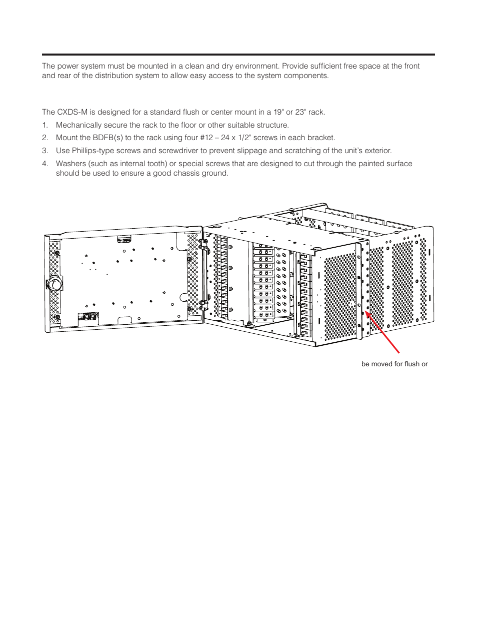 Installation, 1 rack mounting, Figure 10 — bdfb with center mount brackets | Alpha Technologies CXDS-M 600_600-19 User Manual | Page 20 / 40