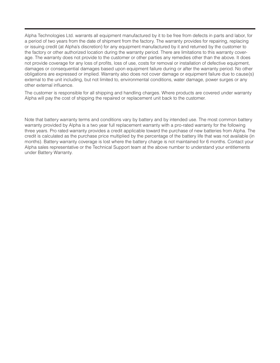 Warranty, 1 battery warranty | Alpha Technologies CXDS-M 600_600-19 User Manual | Page 37 / 40