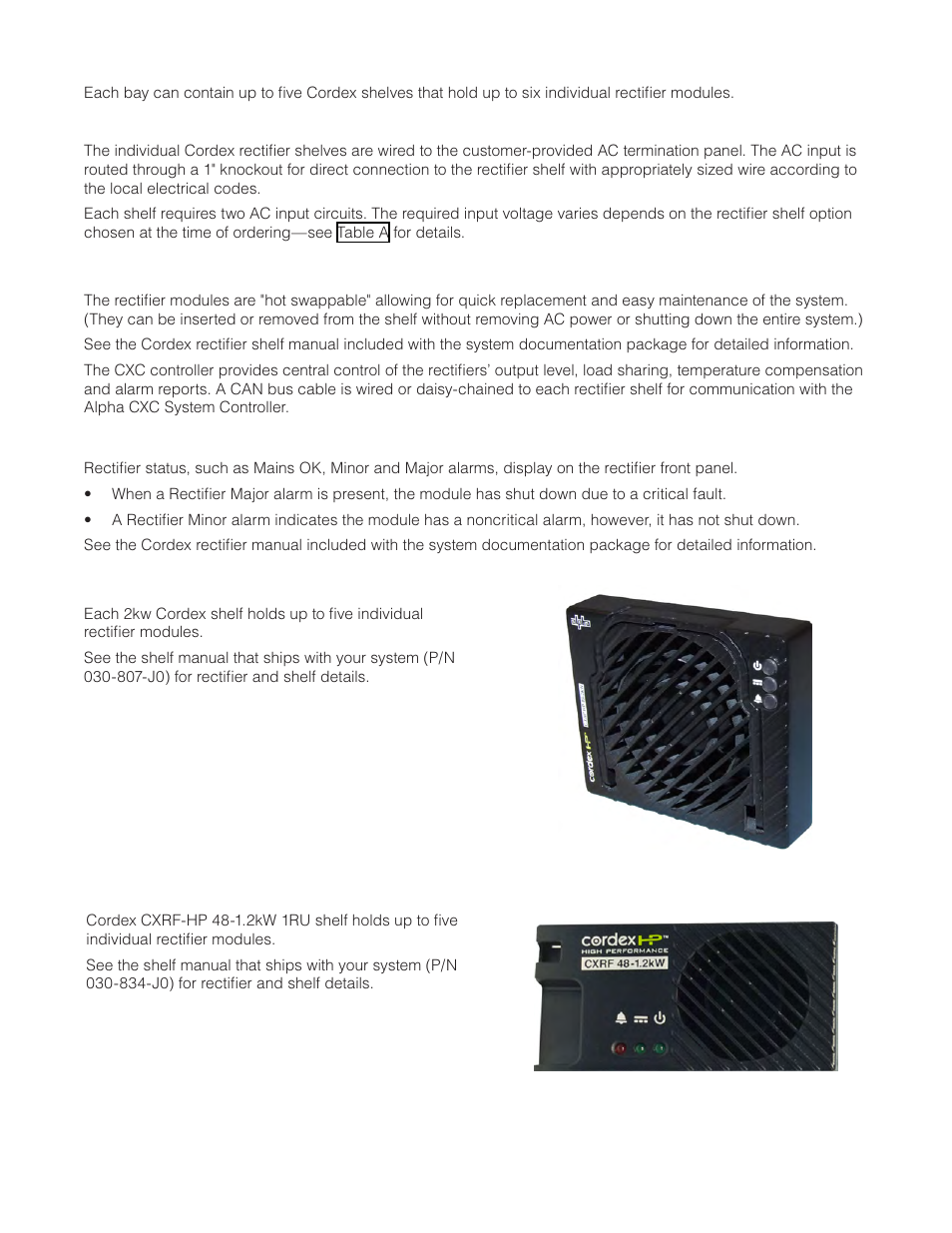 2 cordex 4kw rectifier shelves, 3 cordex 2kw rectifier shelves, 4 cordex 1.2kw rectifier shelves | Alpha Technologies Cordex CXPS-M 48_24-1200_600A User Manual | Page 14 / 68