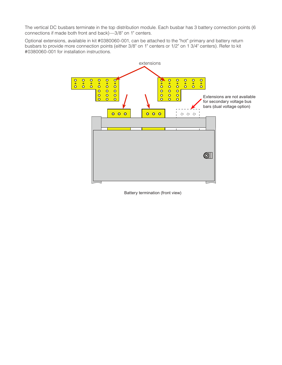 7 battery terminations, Figure 8 — battery termination (front view) | Alpha Technologies Cordex CXPS-M 48_24-1200_600A User Manual | Page 21 / 68