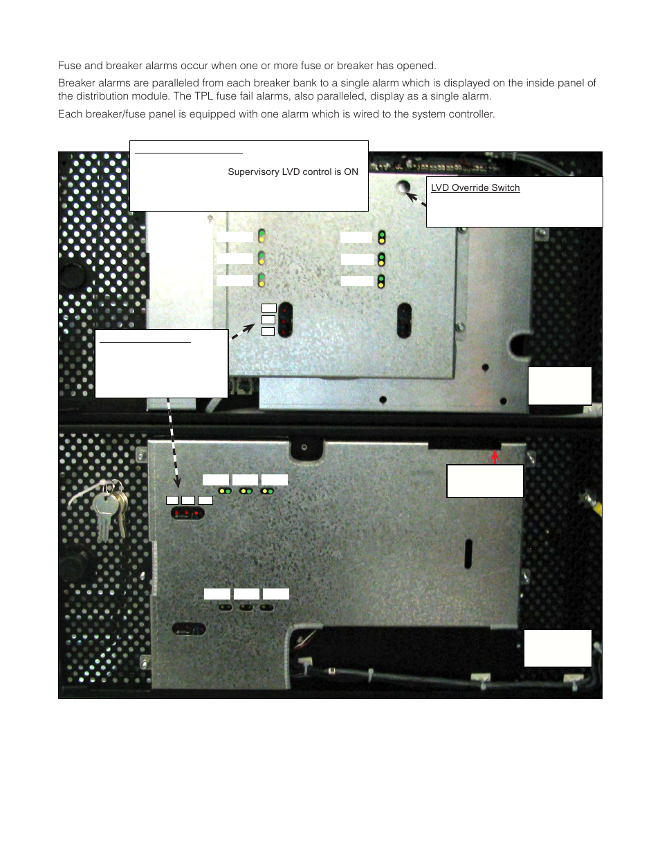 10 distribution panel alarms, Figure 14 — cb/fuse alarm leds and lvd control | Alpha Technologies Cordex CXPS-M 48_24-1200_600A User Manual | Page 25 / 68