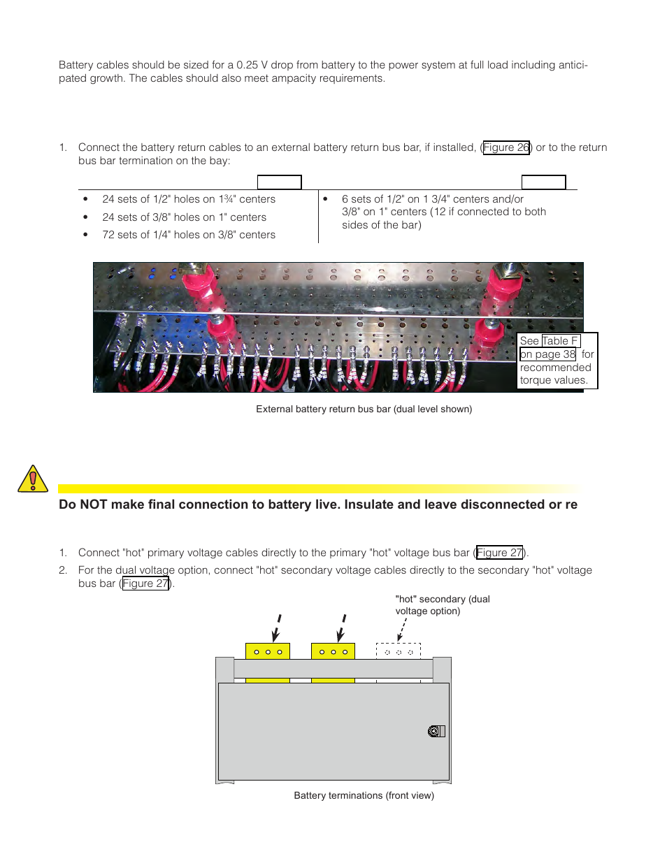 5 battery connections, Figure 27 — battery terminations (front view) | Alpha Technologies Cordex CXPS-M 48_24-1200_600A User Manual | Page 45 / 68