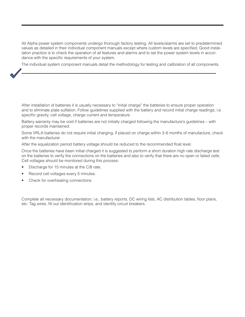 Test and commissioning overview, 1 system, 2 battery | 3 documentation | Alpha Technologies Cordex CXPS-M 48_24-1200_600A User Manual | Page 54 / 68