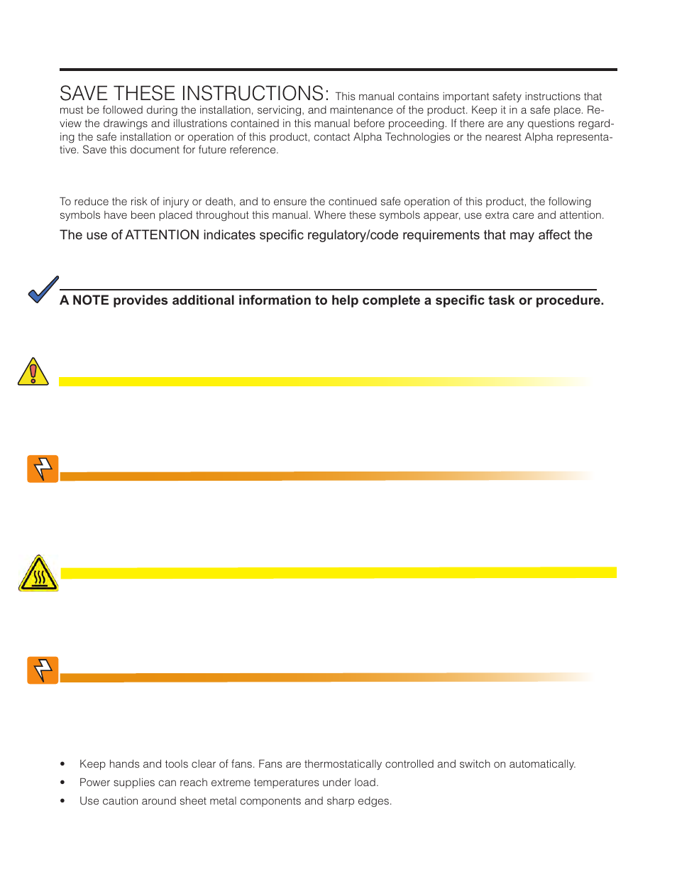 Safety, 1 safety symbols, 2 general safety | 3 mechanical safety, Save these instructions | Alpha Technologies Cordex CXPS-M 48_24-1200_600A User Manual | Page 9 / 68