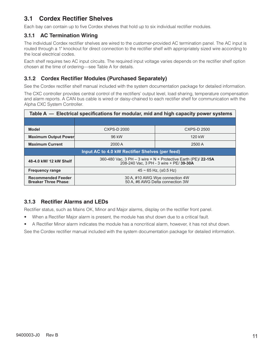 1 cordex rectiﬁer shelves | Alpha Technologies Cordex CXPS-D 48-2500_5000A User Manual | Page 13 / 64