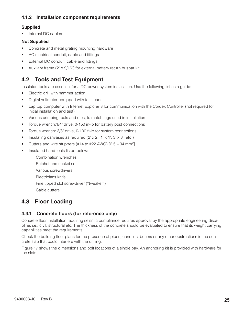 2 tools and test equipment, 3 floor loading | Alpha Technologies Cordex CXPS-D 48-2500_5000A User Manual | Page 27 / 64