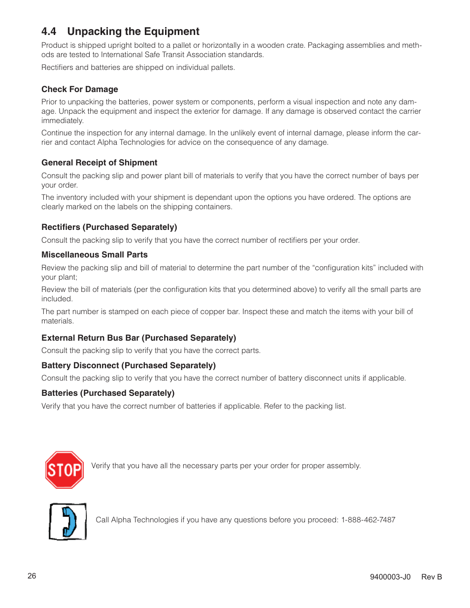 4 unpacking the equipment | Alpha Technologies Cordex CXPS-D 48-2500_5000A User Manual | Page 28 / 64