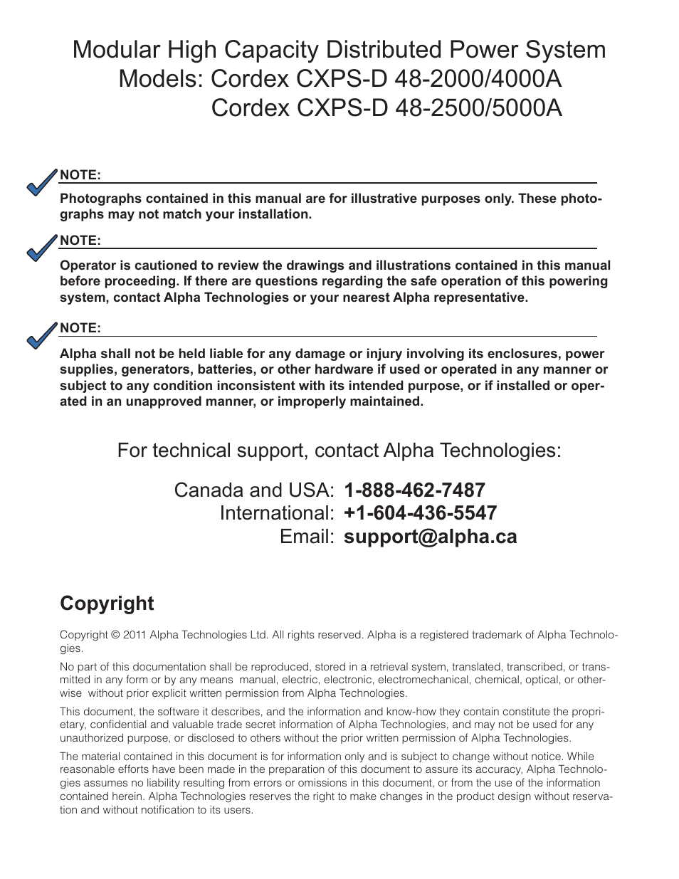 Alpha Technologies Cordex CXPS-D 48-2500_5000A User Manual | Page 3 / 64