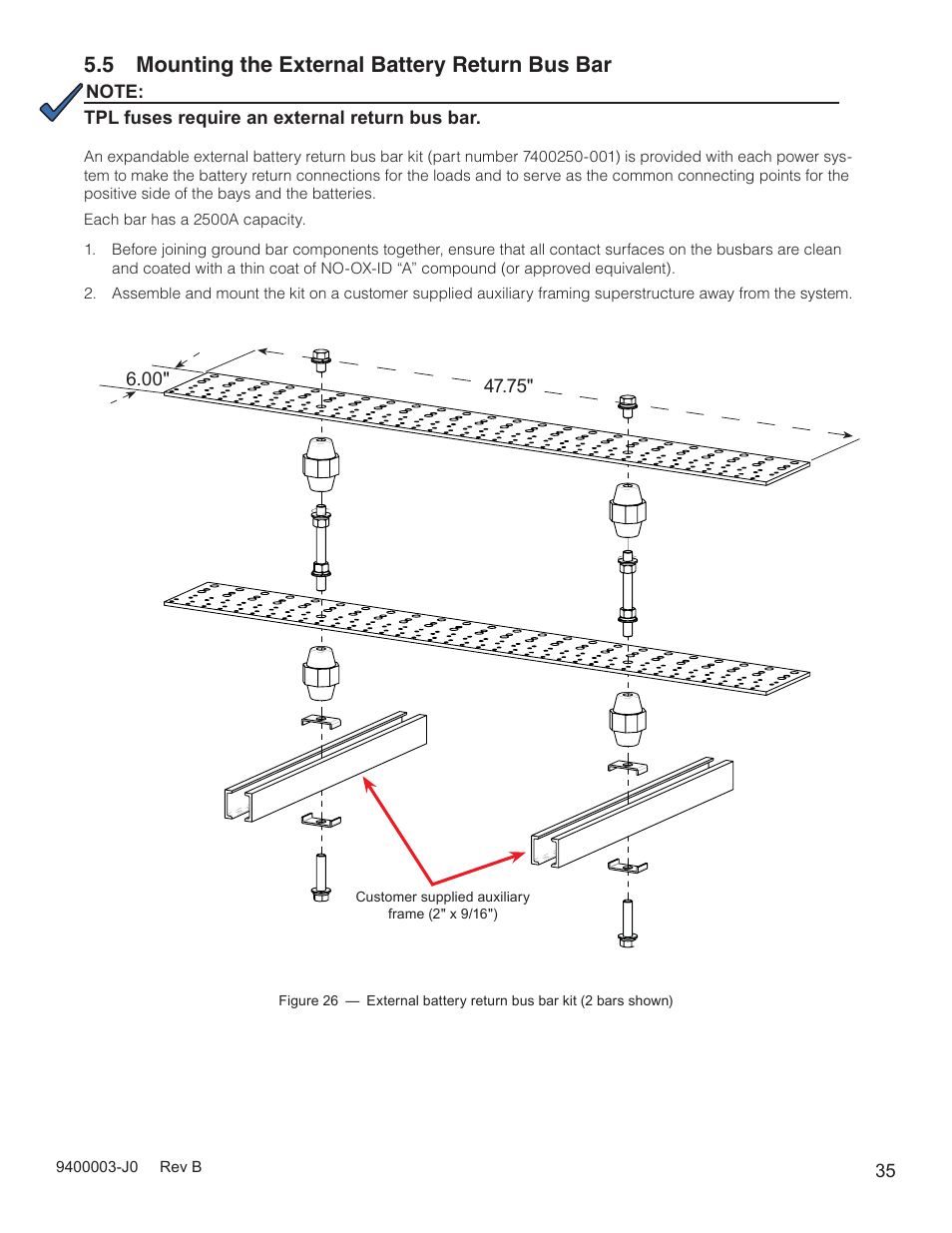 5 mounting the external battery return bus bar | Alpha Technologies Cordex CXPS-D 48-2500_5000A User Manual | Page 37 / 64