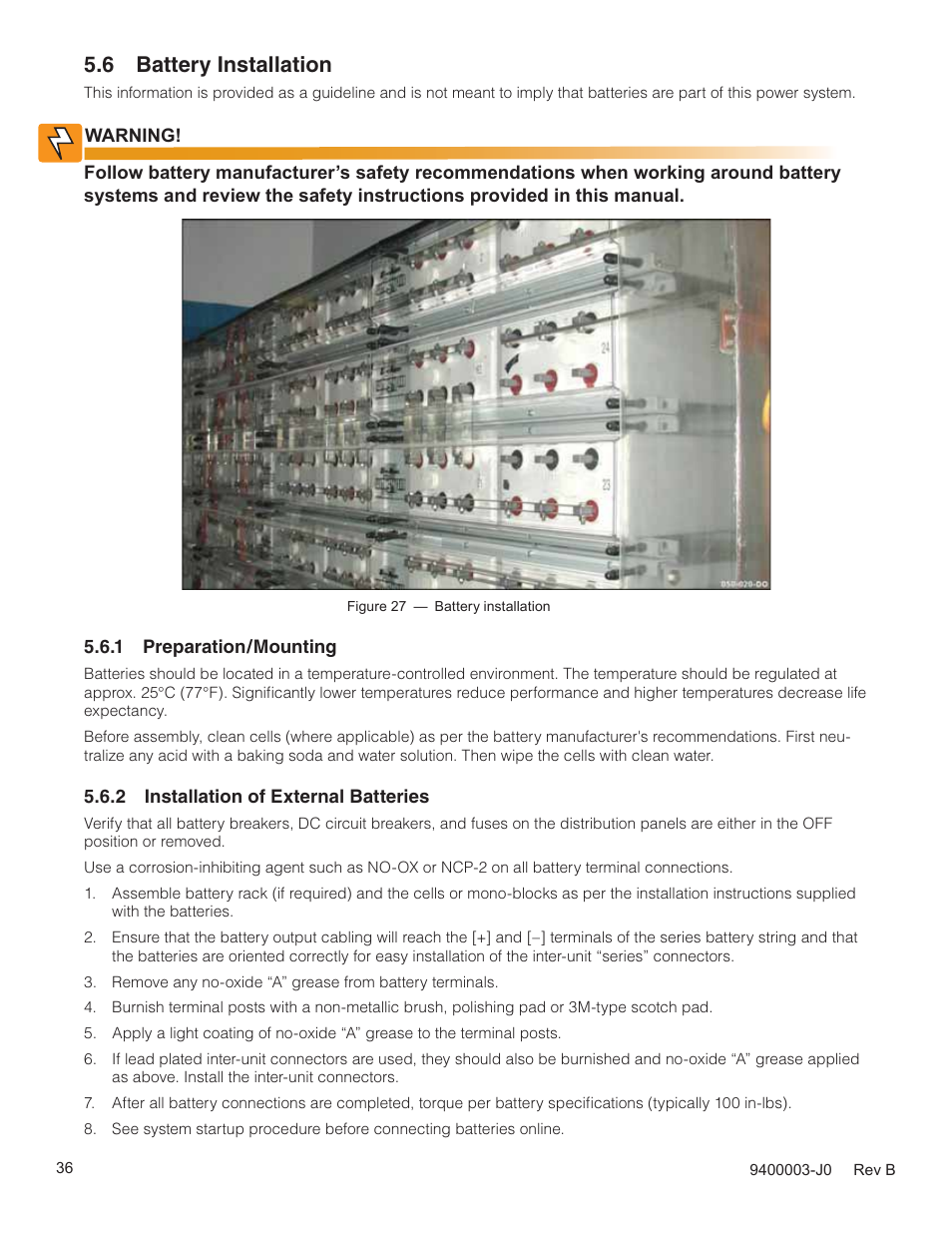 6 battery installation | Alpha Technologies Cordex CXPS-D 48-2500_5000A User Manual | Page 38 / 64