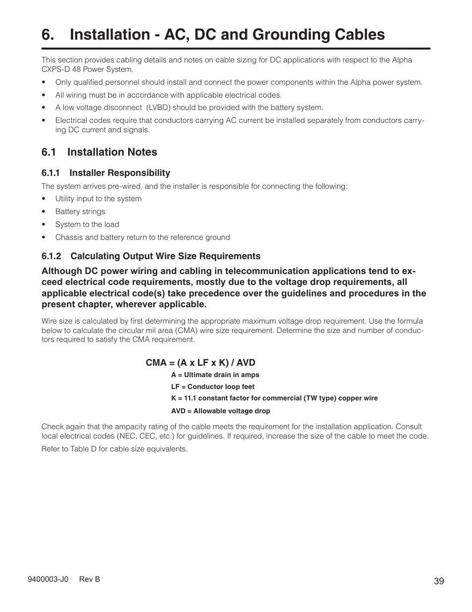 Installation - ac, dc and grounding cables | Alpha Technologies Cordex CXPS-D 48-2500_5000A User Manual | Page 41 / 64