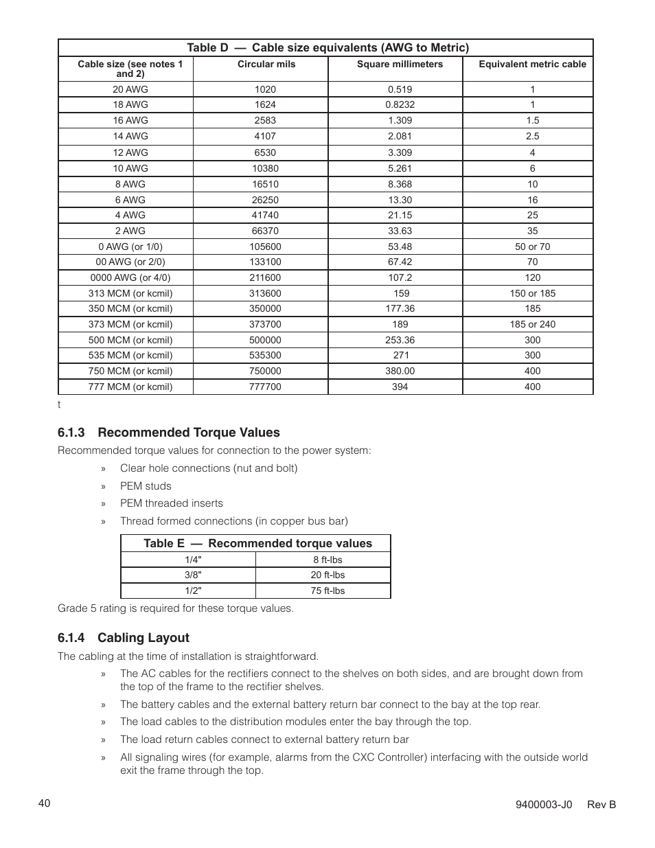 3 recommended torque values, 4 cabling layout | Alpha Technologies Cordex CXPS-D 48-2500_5000A User Manual | Page 42 / 64