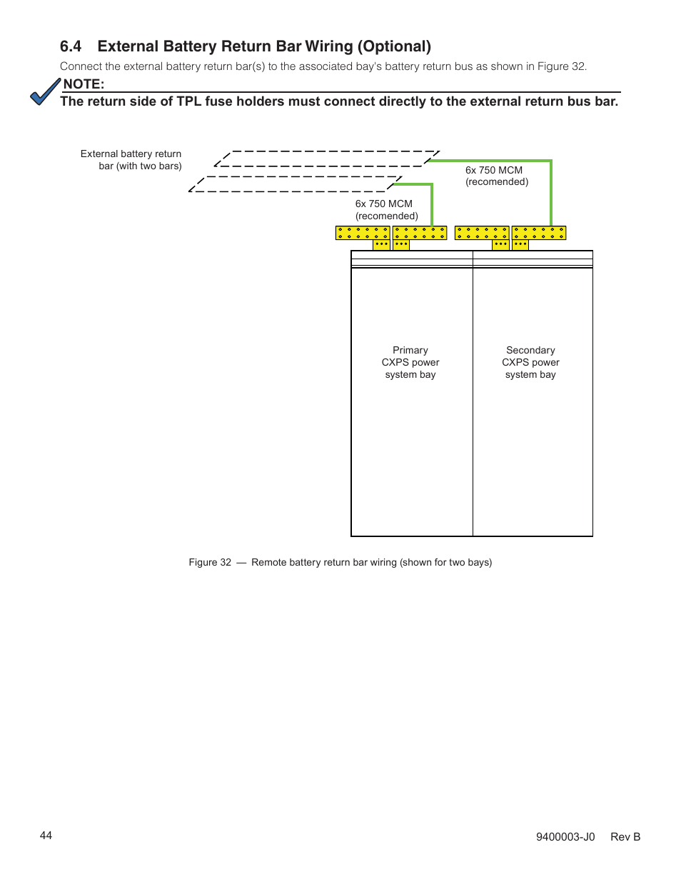 4 external battery return bar wiring (optional) | Alpha Technologies Cordex CXPS-D 48-2500_5000A User Manual | Page 46 / 64