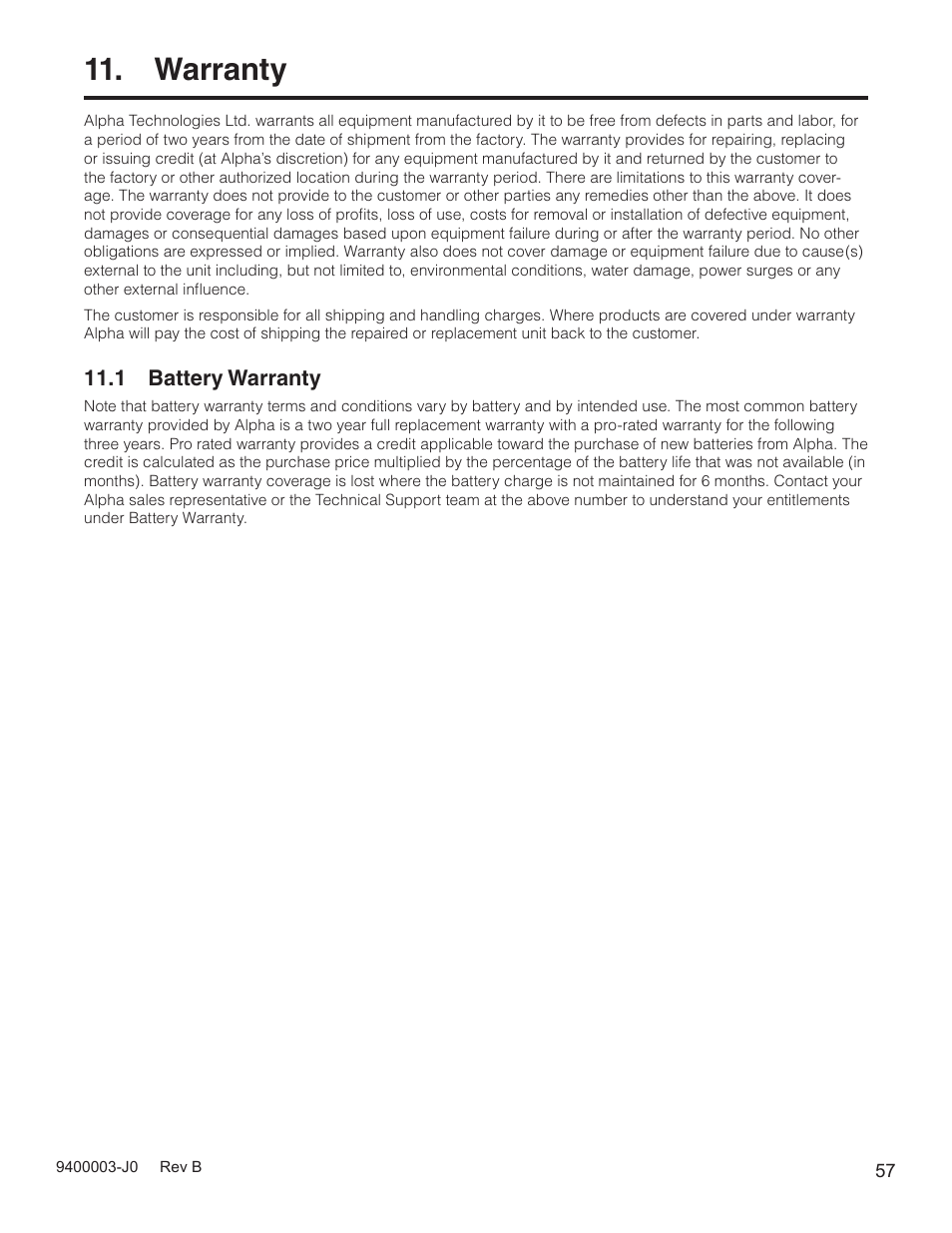 Warranty | Alpha Technologies Cordex CXPS-D 48-2500_5000A User Manual | Page 59 / 64