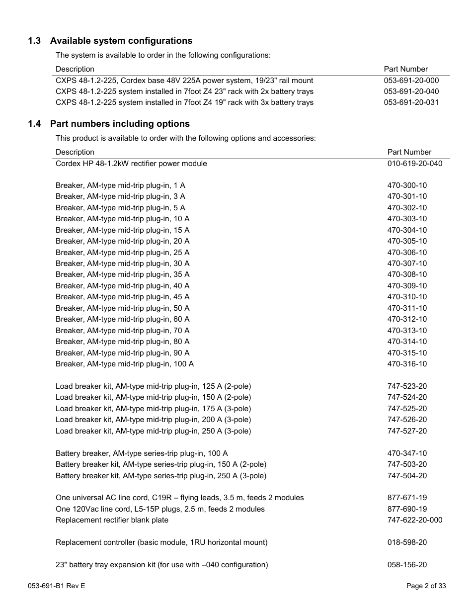 3 available system configurations, 4 part numbers including options, Available system configurations | Part numbers including options | Alpha Technologies CXPS 48-1.2-225 48 Vdc User Manual | Page 10 / 52