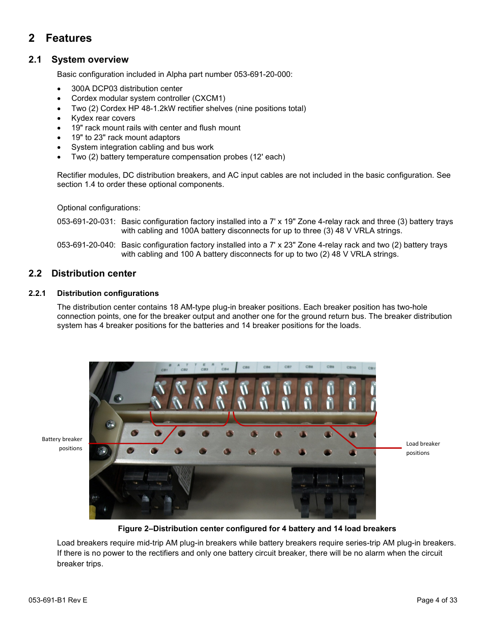 2 features, 1 system overview, 2 distribution center | 1 distribution configurations, Eatures, System overview, Distribution center | Alpha Technologies CXPS 48-1.2-225 48 Vdc User Manual | Page 12 / 52