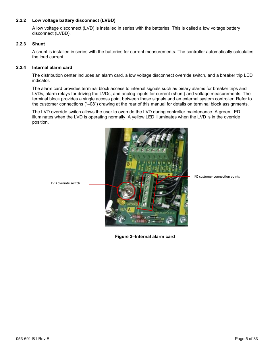 2 low voltage battery disconnect (lvbd), 3 shunt, 4 internal alarm card | Figure 3–internal alarm card | Alpha Technologies CXPS 48-1.2-225 48 Vdc User Manual | Page 13 / 52