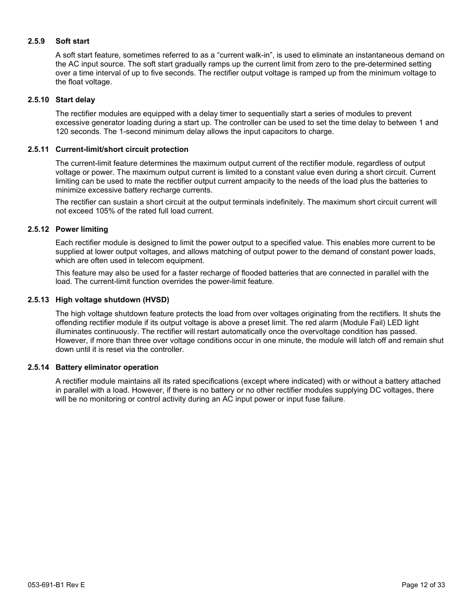 9 soft start, 10 start delay, 11 current-limit/short circuit protection | 12 power limiting, 13 high voltage shutdown (hvsd), 14 battery eliminator operation | Alpha Technologies CXPS 48-1.2-225 48 Vdc User Manual | Page 20 / 52