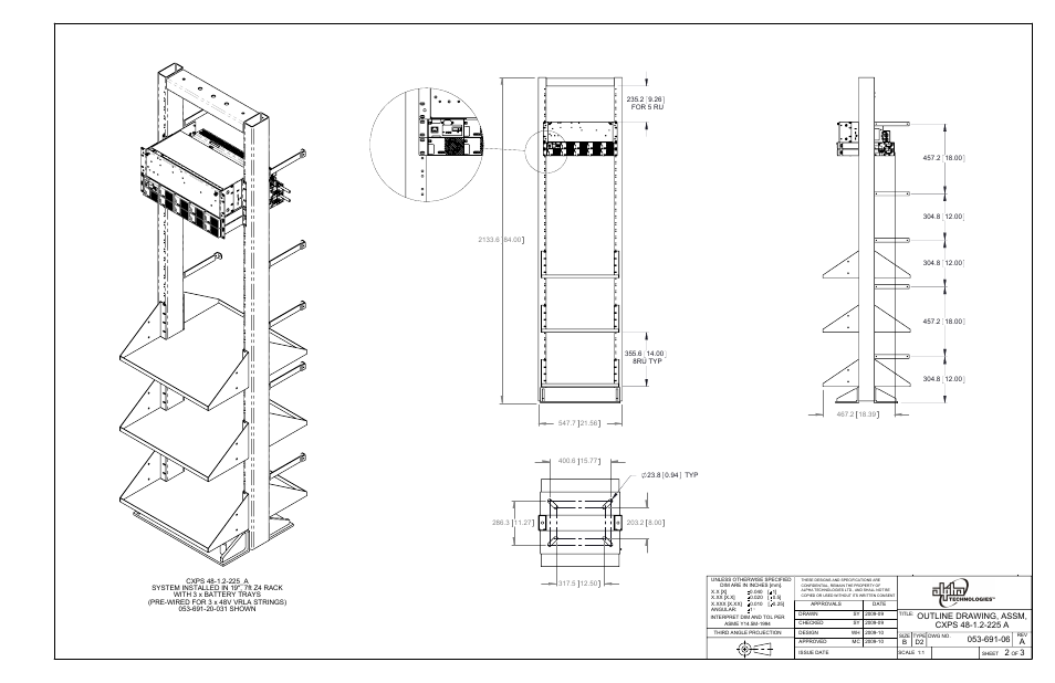 19" rack, Drawing view14, Drawing view15 | Drawing view16, Drawing view17, Detail view b (1 : 6) | Alpha Technologies CXPS 48-1.2-225 48 Vdc User Manual | Page 45 / 52