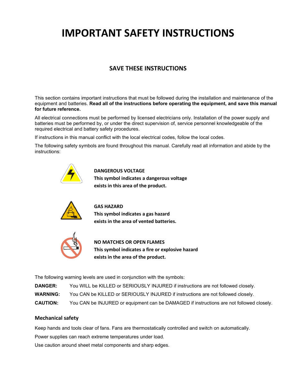 Important safety instructions | Alpha Technologies CXPS 48-1.2-225 48 Vdc User Manual | Page 5 / 52