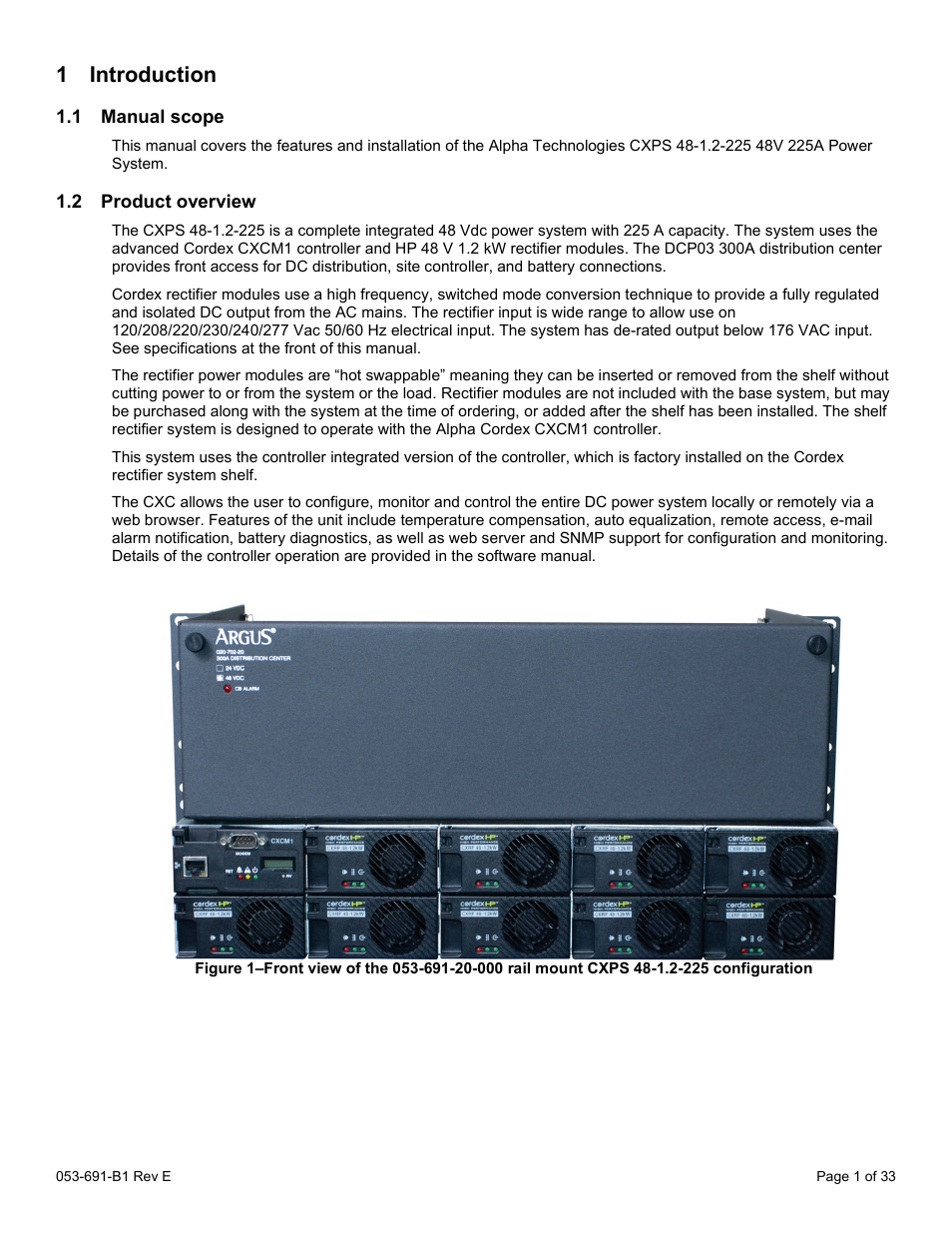 1 introduction, 1 manual scope, 2 product overview | Ntroduction, Manual scope, Product overview | Alpha Technologies CXPS 48-1.2-225 48 Vdc User Manual | Page 9 / 52