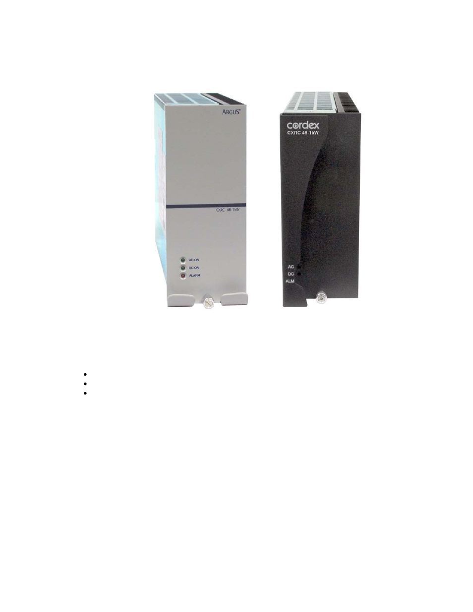 Rectifier features, Front panel, Leds | Ac on, Dc on, Alarm, Ectifier, Eatures, 2 rectifier features | Alpha Technologies Cordex 48-1kW 19 User Manual | Page 17 / 46