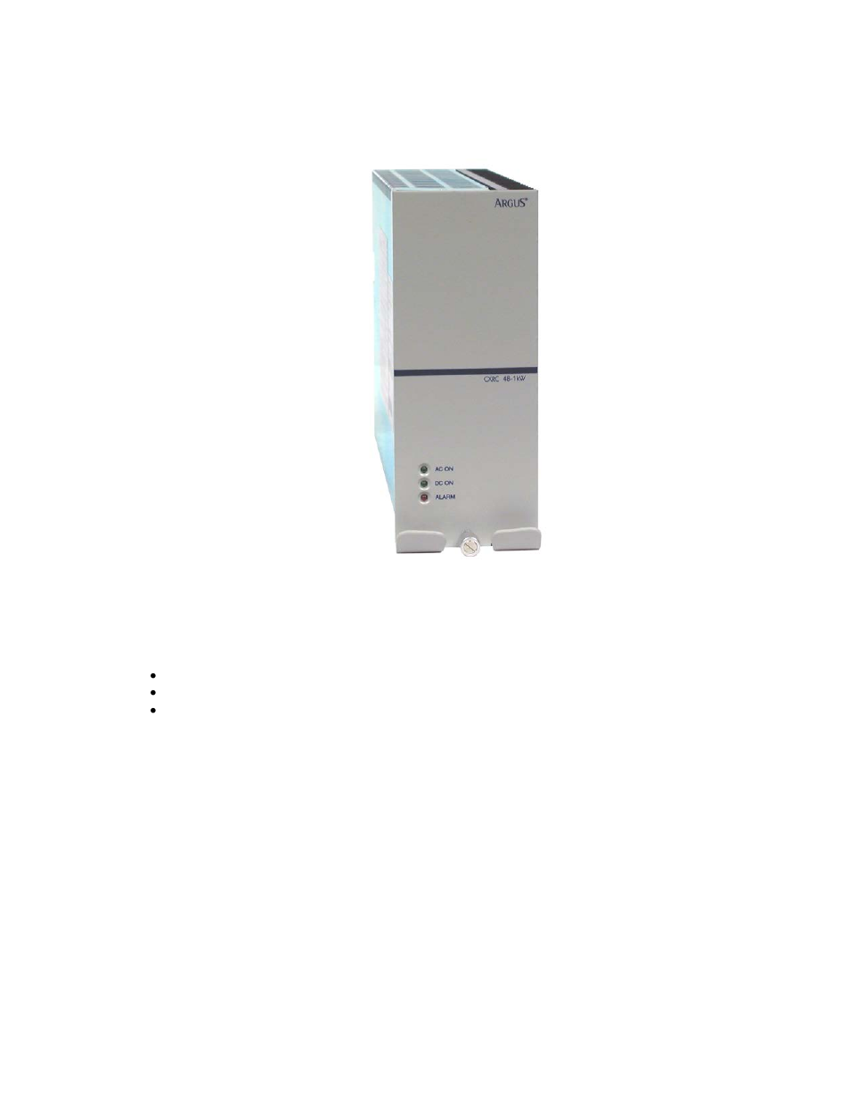 2 rectifier features, 1 front panel, 1 leds | 1 ac on, 2 dc on, 3 alarm, Ectifier, Eatures, Front panel, 2rectifier features | Alpha Technologies Cordex 48-1kW 19 6000W Installation User Manual | Page 11 / 48